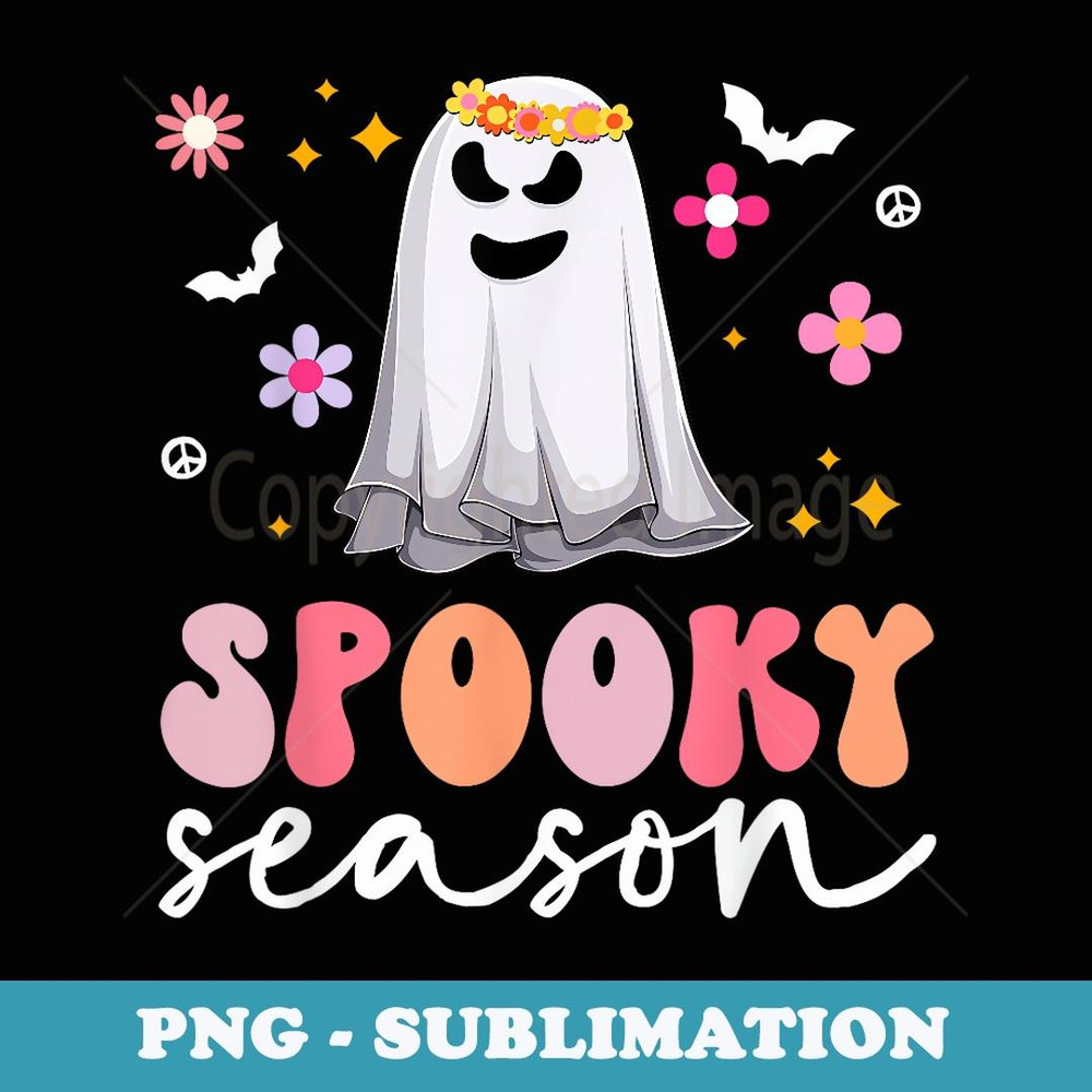 Spooky Season - Groovy Ghost Retro Halloween Hippie - Unique Sublimation PNG Download