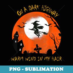on a dark highway witch riding brooms halloween - png sublimation digital download