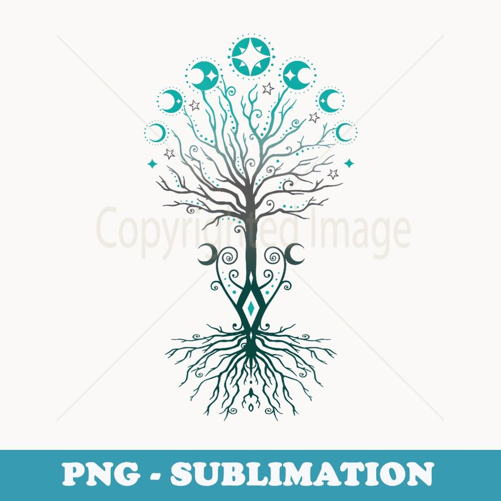 Yggdrasil World Ash - Moon Phases Tree of Life - Pagan Art - Trendy Sublimation Digital Download