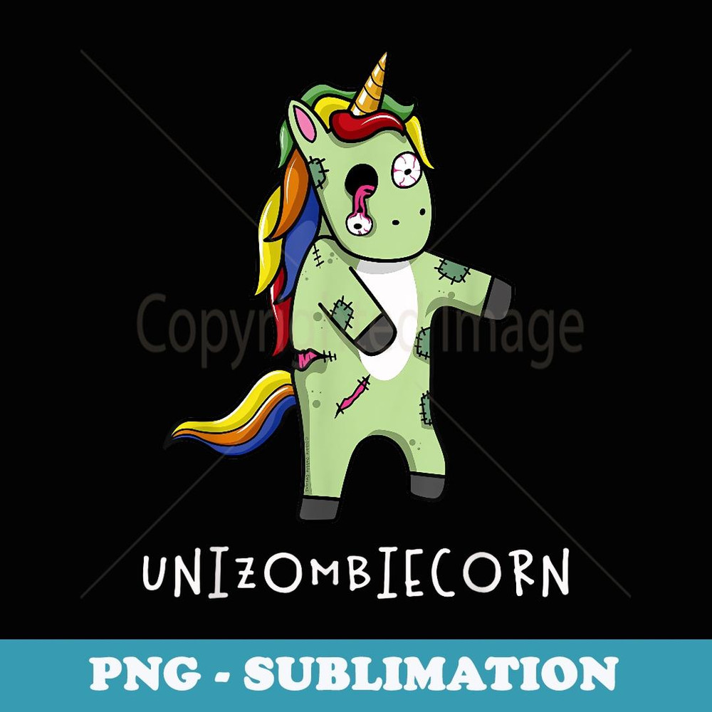 Cute and Funny Rainbow Unicorn Zombie Halloween - Instant PNG Sublimation Download