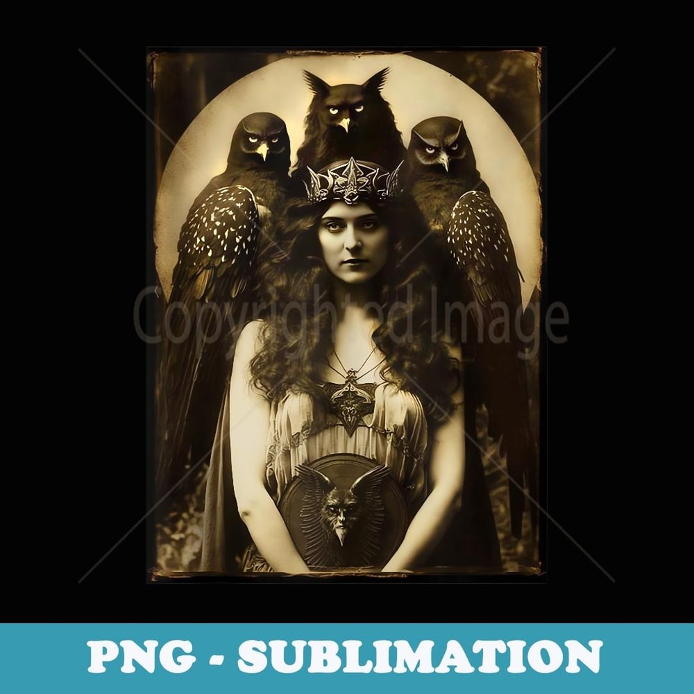 Vintage Witch Sorceress With Raptor Birds 1910s Photography - Signature Sublimation PNG File