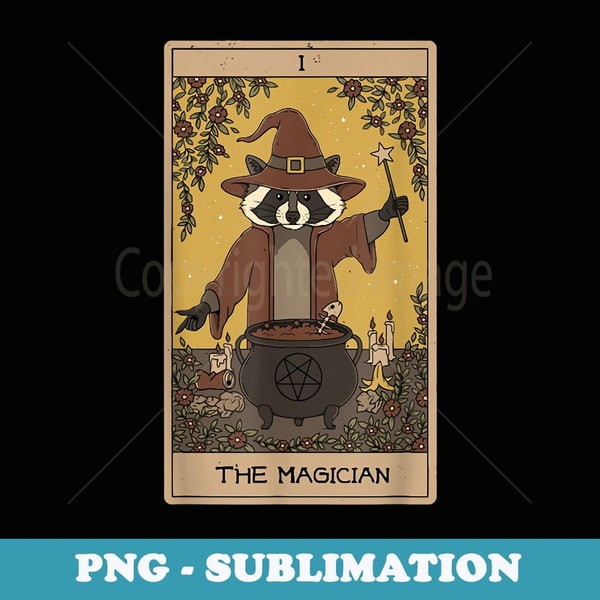 The Magician Tarot Card Halloween Mad Scientist Raccoon - Instant PNG Sublimation Download