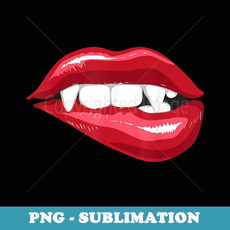 Red Female Lips Cool Halloween Vampire Fangs - PNG Transparent Sublimation File