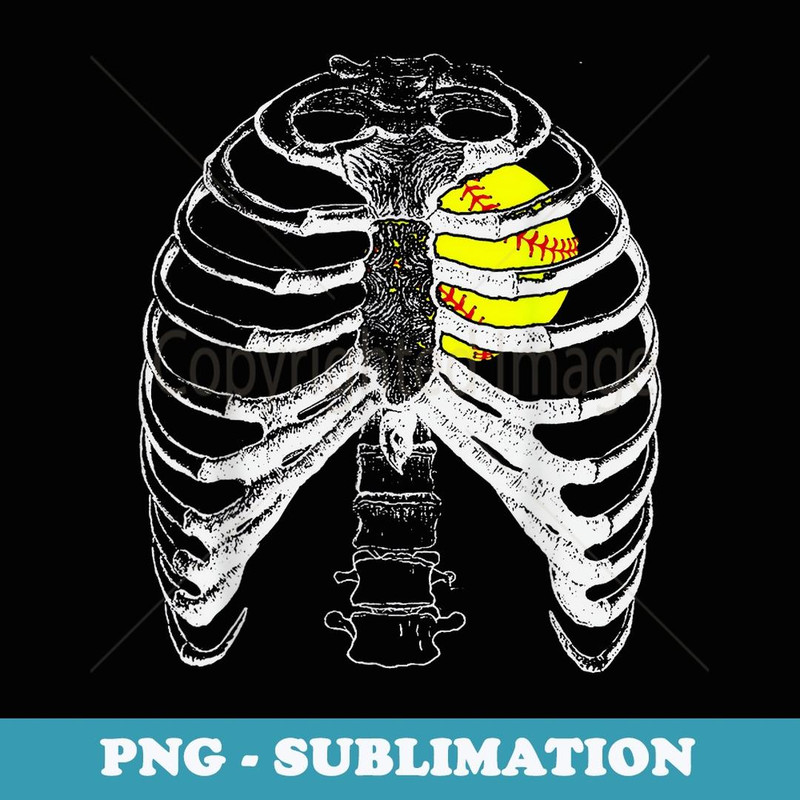 Softball Heart in Ribcage - Halloween Softball - Aesthetic Sublimation Digital File