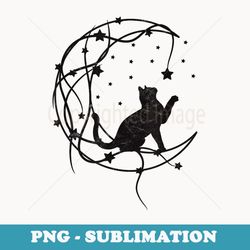cat on moon with stars vintage retro - signature sublimation png file