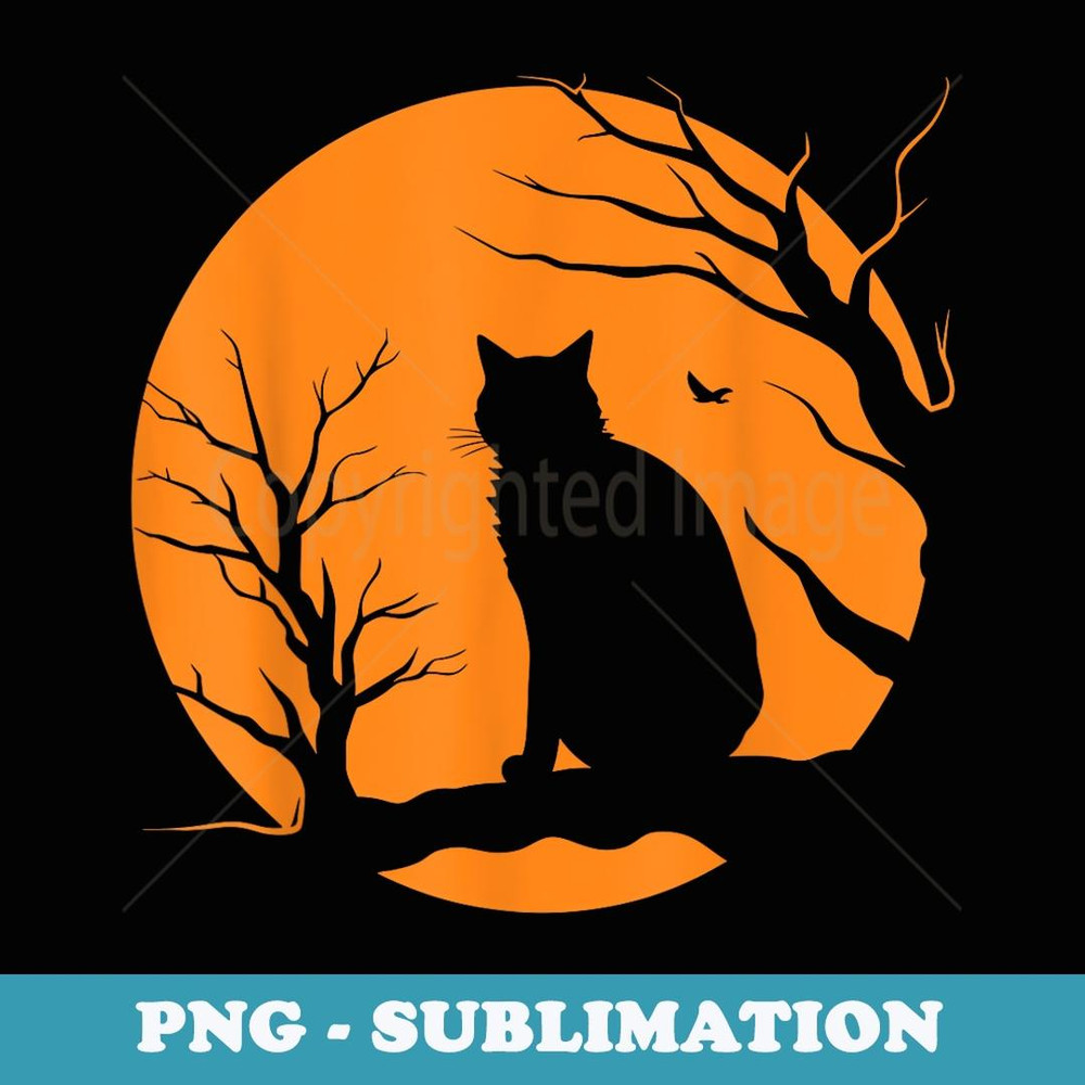 Scary Vintage Halloween Black Cat Costume Retro Moon Cat Mom - Instant PNG Sublimation Download