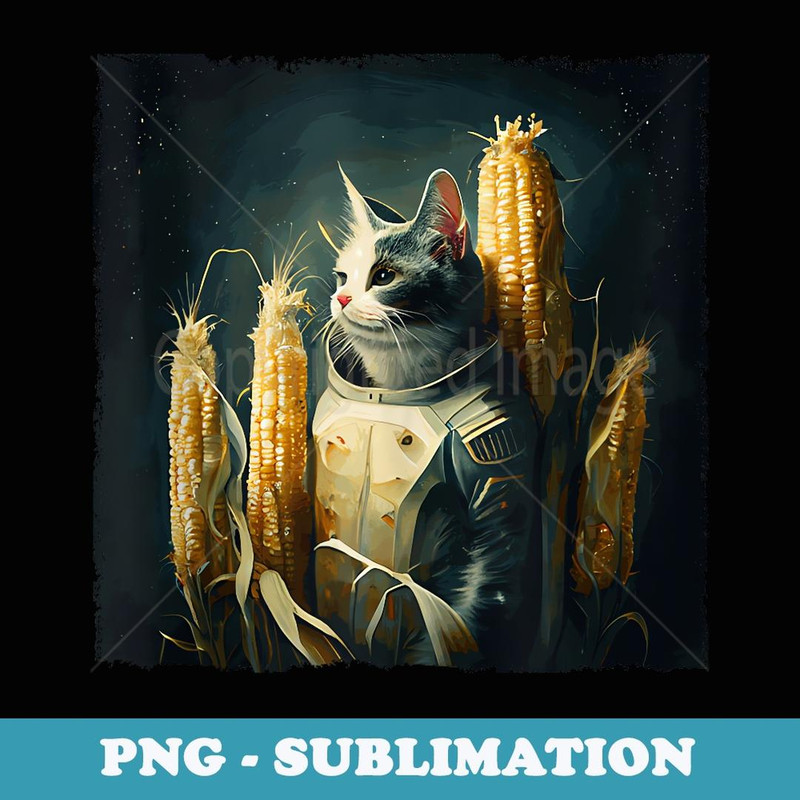 Funny Cat Astronaut Corn On The Cob for , , Men - Retro PNG Sublimation Digital Download
