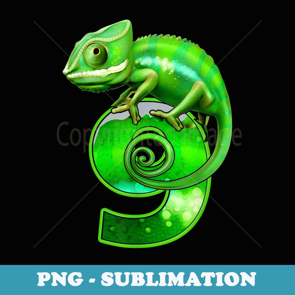 9 Years Old Lizard 9th Birthday Party Chameleon - High-Resolution PNG Sublimation File