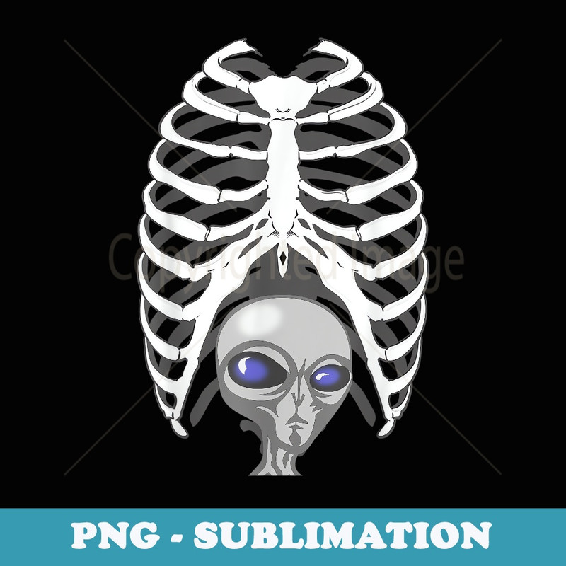 Alien x-ray skeleton Halloween graphic - Instant PNG Sublimation Download