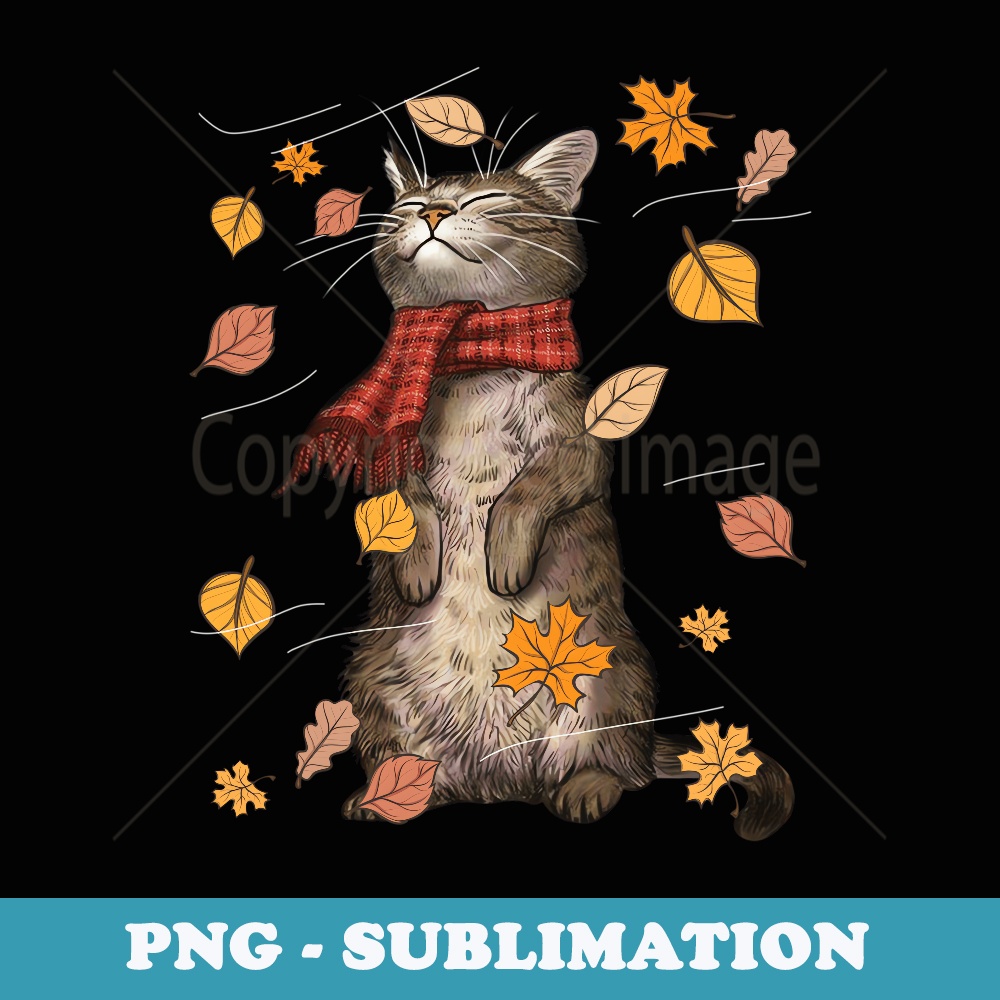 Cute Autumn Cat Fall Breeze Kitten Kitty Cat Lover - Sublimation PNG File