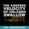 Airspeed Velocity Of An Unladen Swallow Funny Maths - PNG Transparent Sublimation File