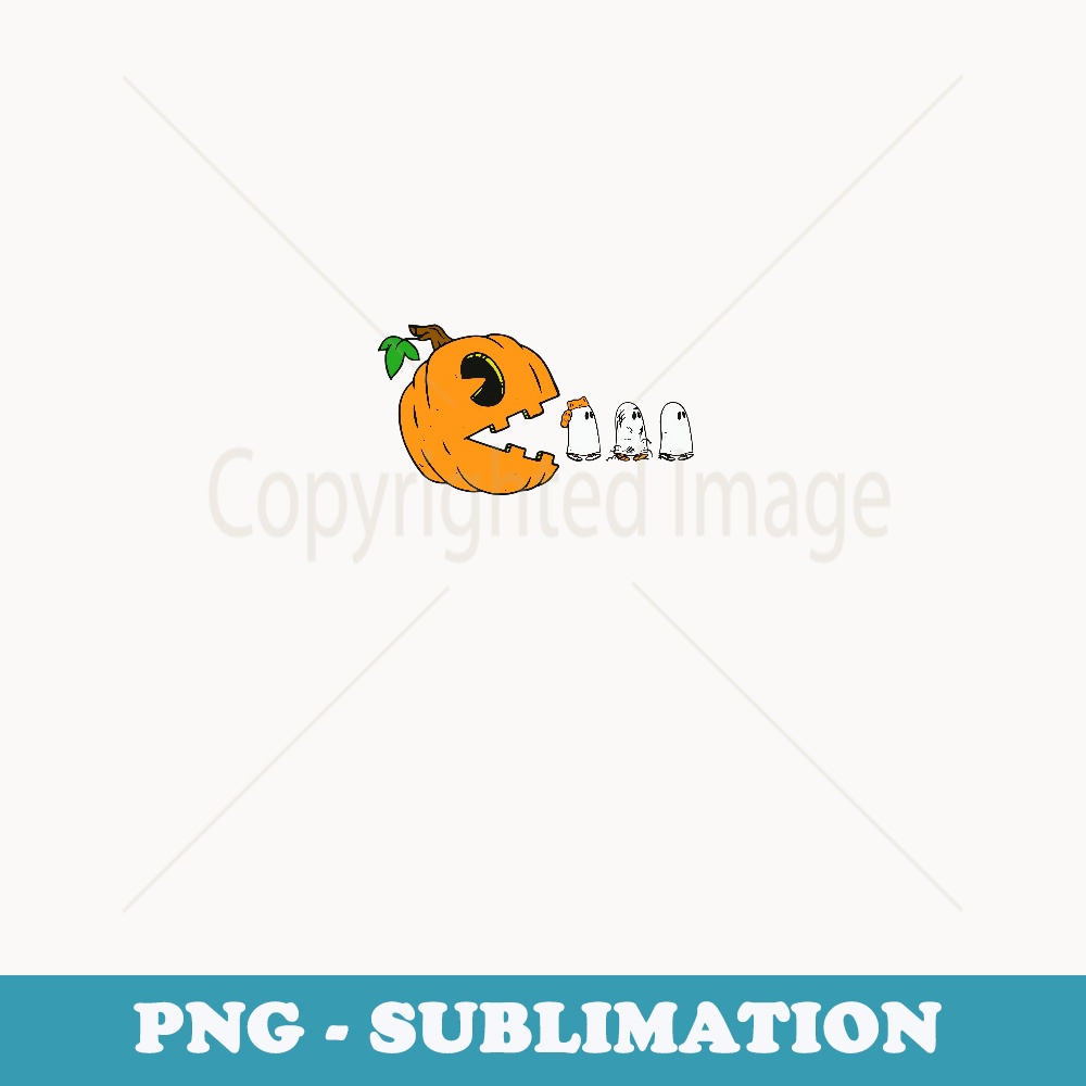 Funny Halloween Pumpkin EatingGhosts Gamers - PNG Transparent Sublimation Design