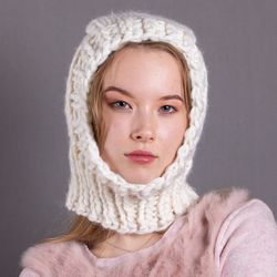 Balaclava made of thick wool. White color