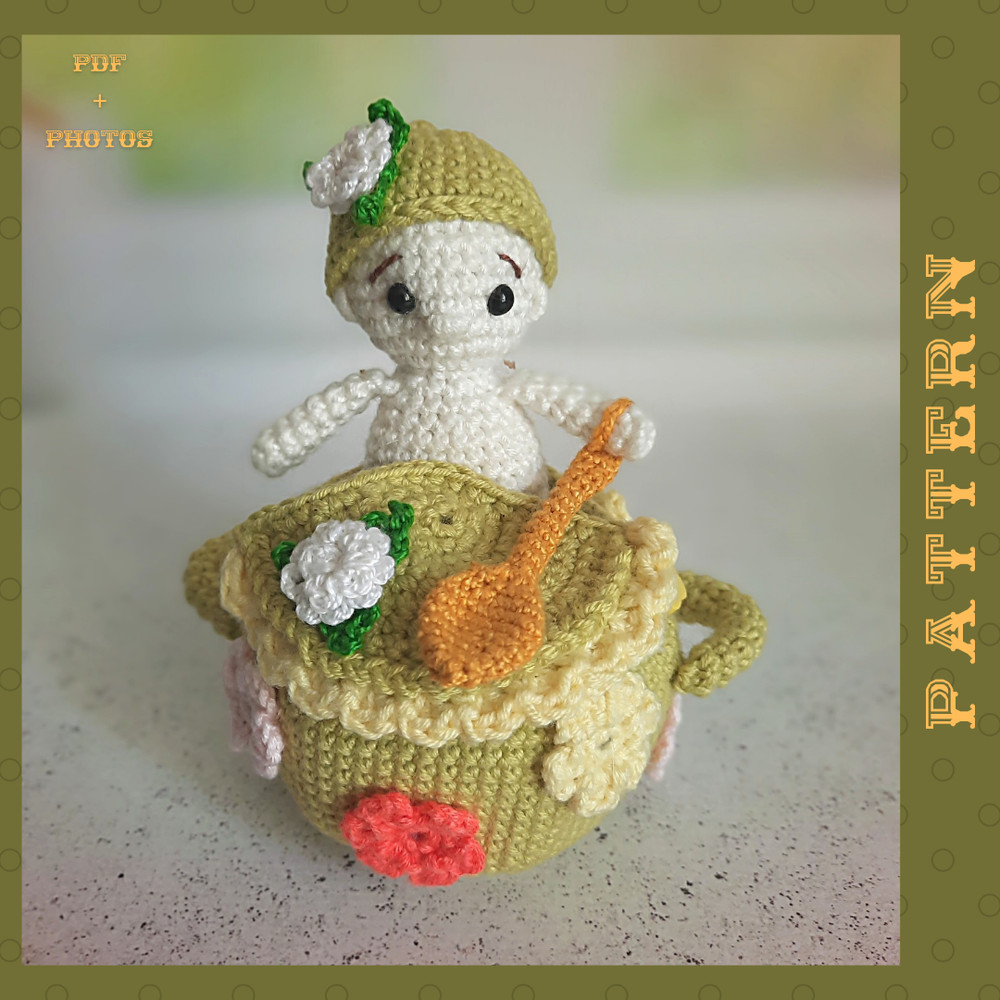 Amigurumi Sugar Bowl With Sugar Doll PDF Crochet Pattern In English Fairytale Crochet Tea Party 1