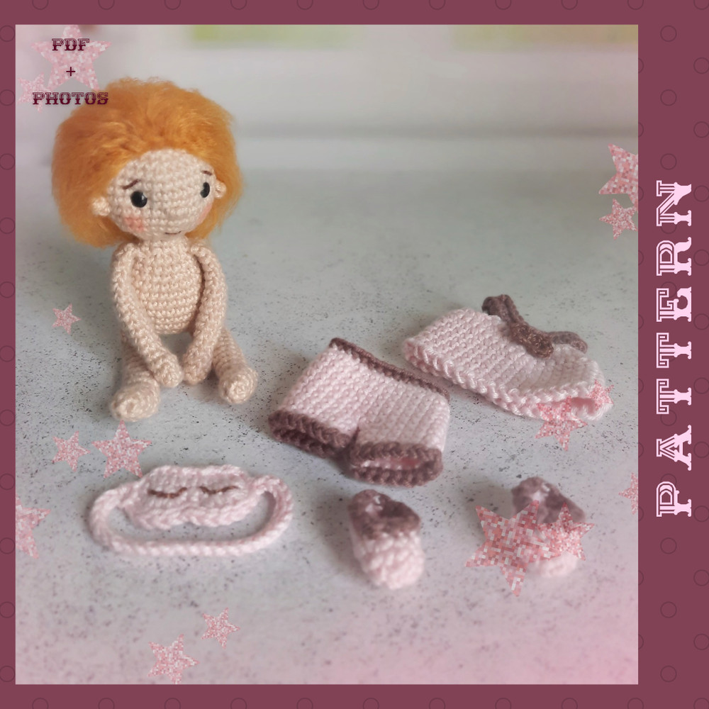 Amigurumi Crochet Doll And 4 Sets Of Doll Clothes Clothing PDF Crochet Pattern In English For An 472 Inch Doll 2