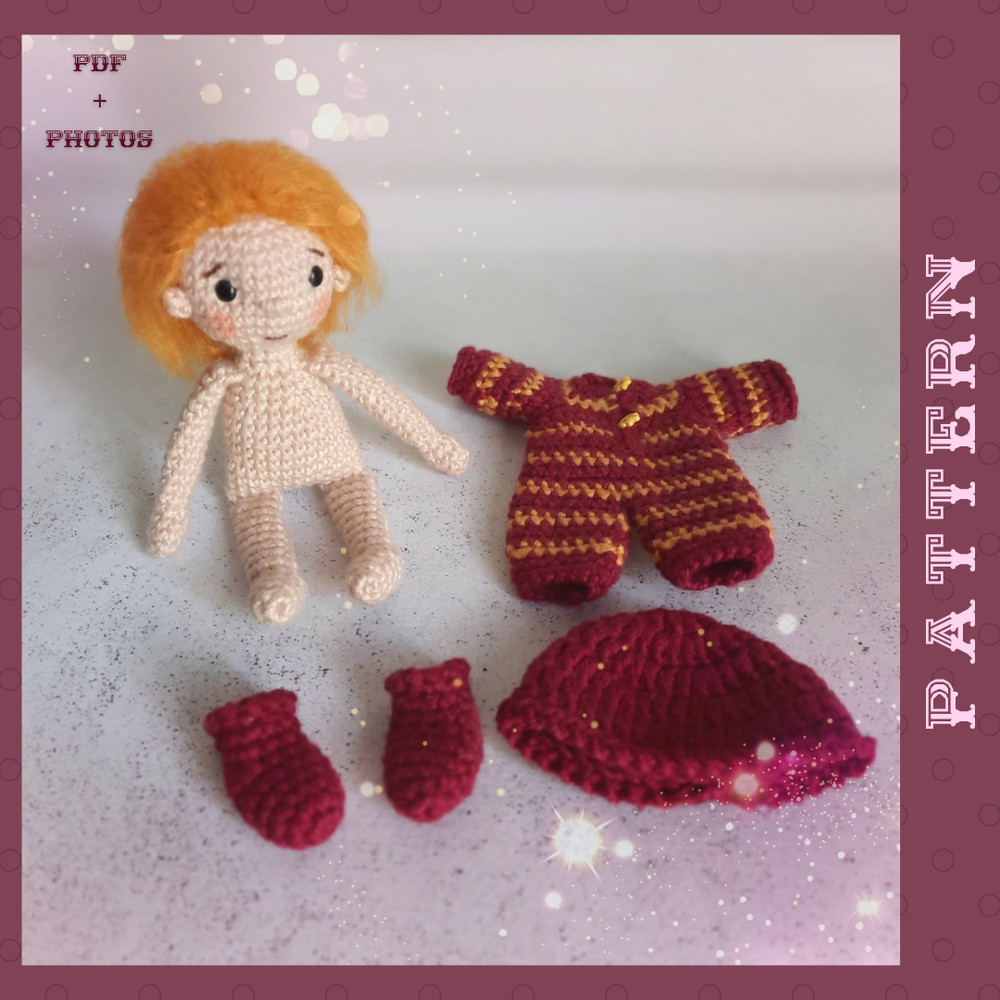Amigurumi Crochet Doll And 4 Sets Of Doll Clothes Clothing PDF Crochet Pattern In English For An 472 Inch Doll 5