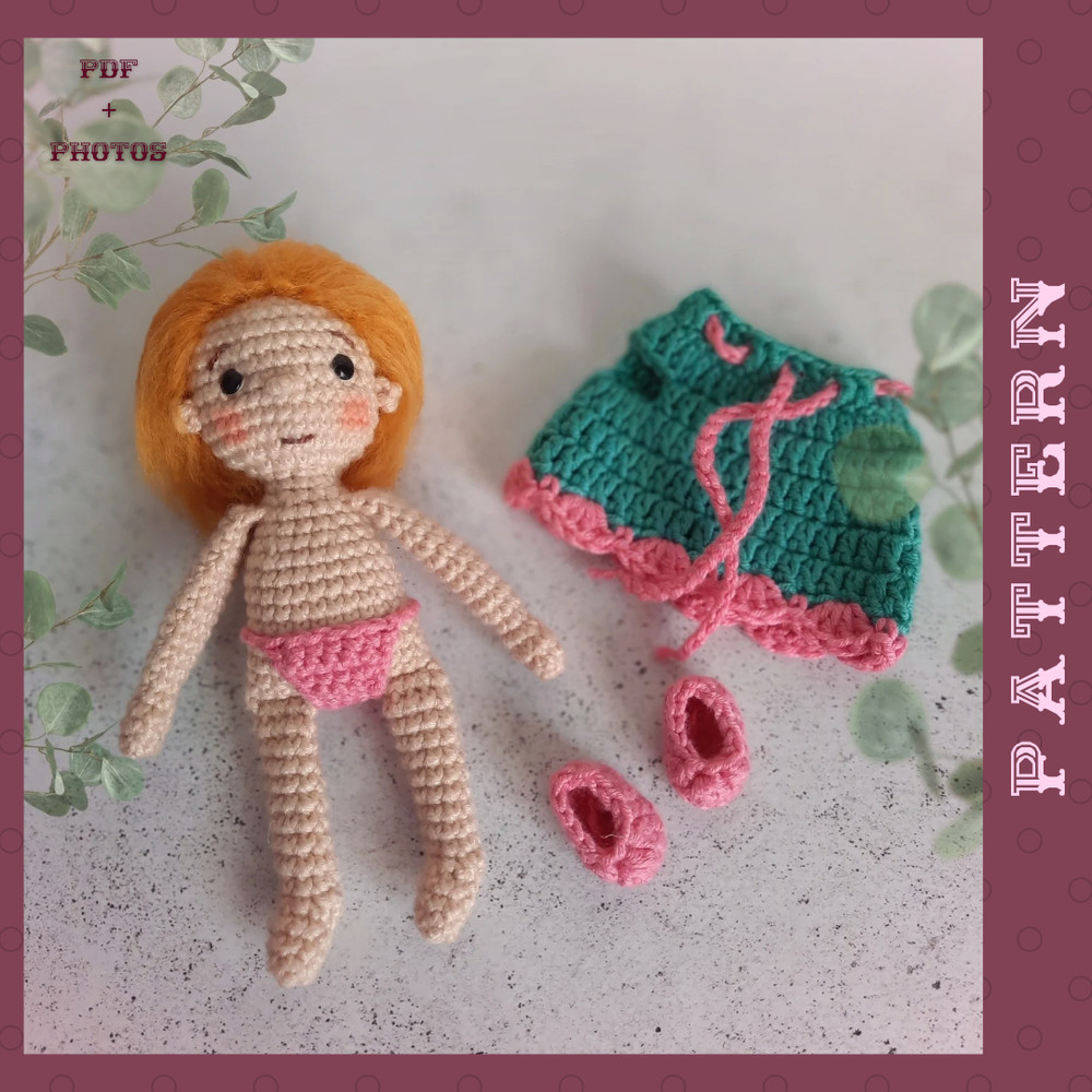 Amigurumi Crochet Doll And 4 Sets Of Doll Clothes Clothing PDF Crochet Pattern In English For An 472 Inch Doll 7