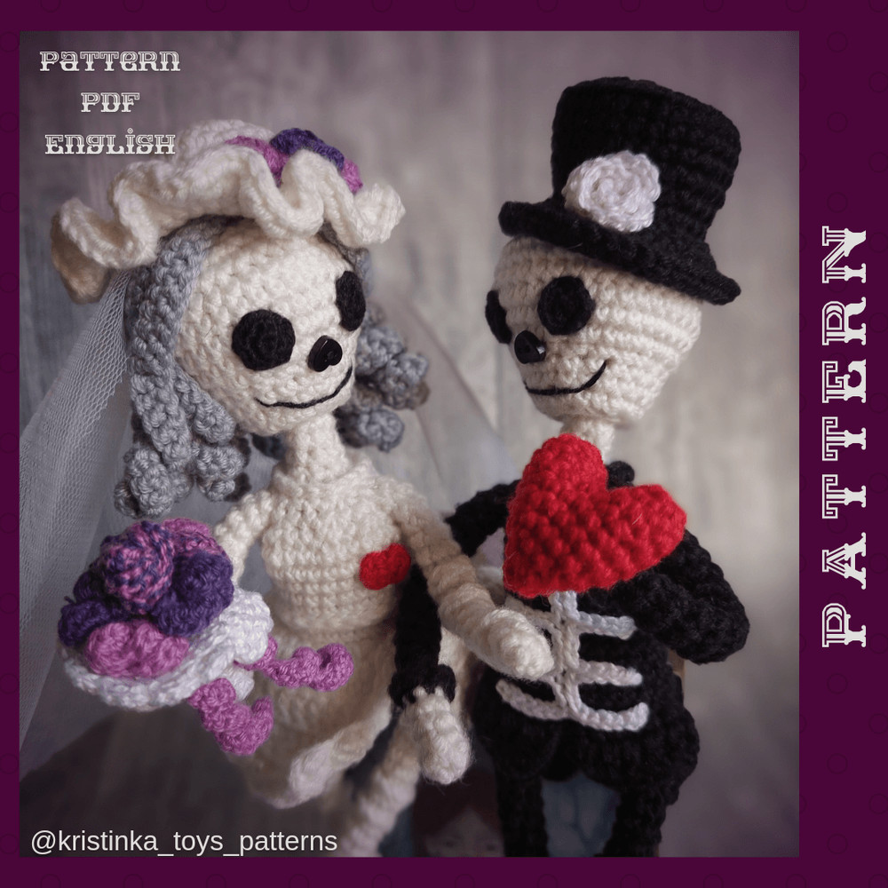 Amigurumi Bride And Groom Skeleton Crochet Pattern Halloween Wedding Crochet Doll PDF English Tutor 2