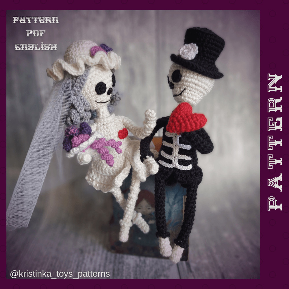 Amigurumi Bride And Groom Skeleton Crochet Pattern Halloween Wedding Crochet Doll PDF English Tutor 3