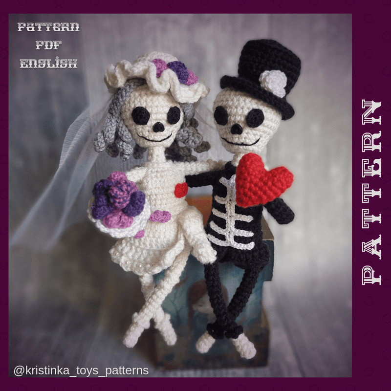 Amigurumi Bride And Groom Skeleton Crochet Pattern Halloween Wedding Crochet Doll PDF English Tutor 4