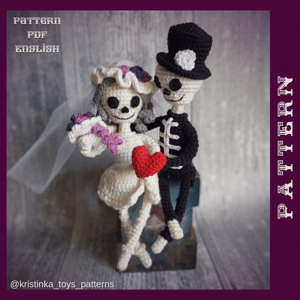 Amigurumi Bride And Groom Skeleton Crochet Pattern Halloween Wedding Crochet Doll PDF English Tutor 5