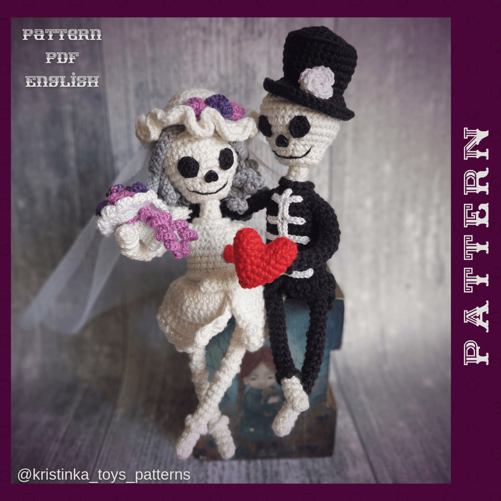Amigurumi Bride And Groom Skeleton Crochet Pattern Halloween Wedding Crochet Doll PDF English Tutor 6