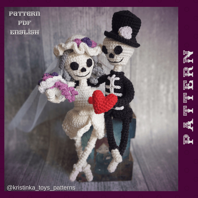 Amigurumi Bride And Groom Skeleton Crochet Pattern Halloween Wedding Crochet Doll PDF English Tutor 6
