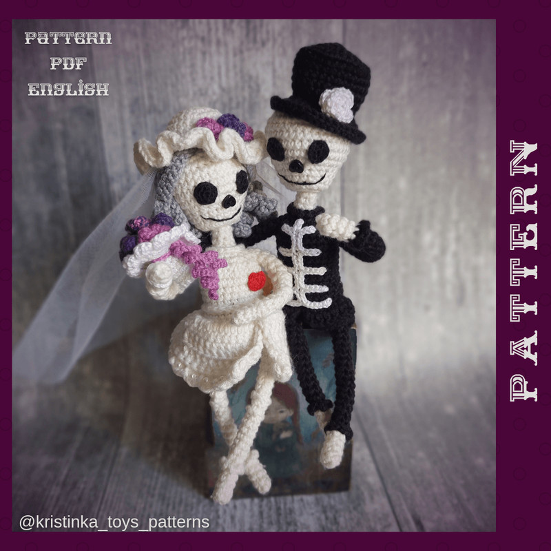 Amigurumi Bride And Groom Skeleton Crochet Pattern Halloween Wedding Crochet Doll PDF English Tutor 8