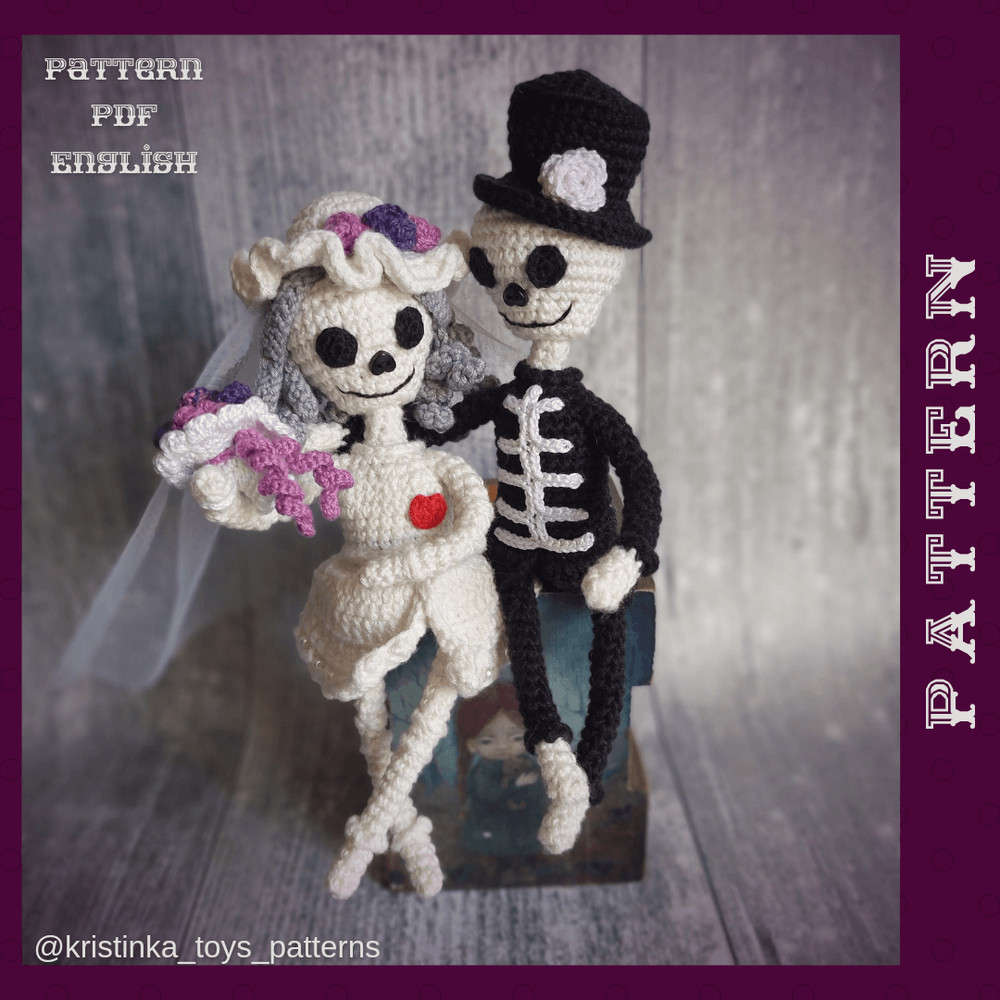 Amigurumi Bride And Groom Skeleton Crochet Pattern Halloween Wedding Crochet Doll PDF English Tutor 9