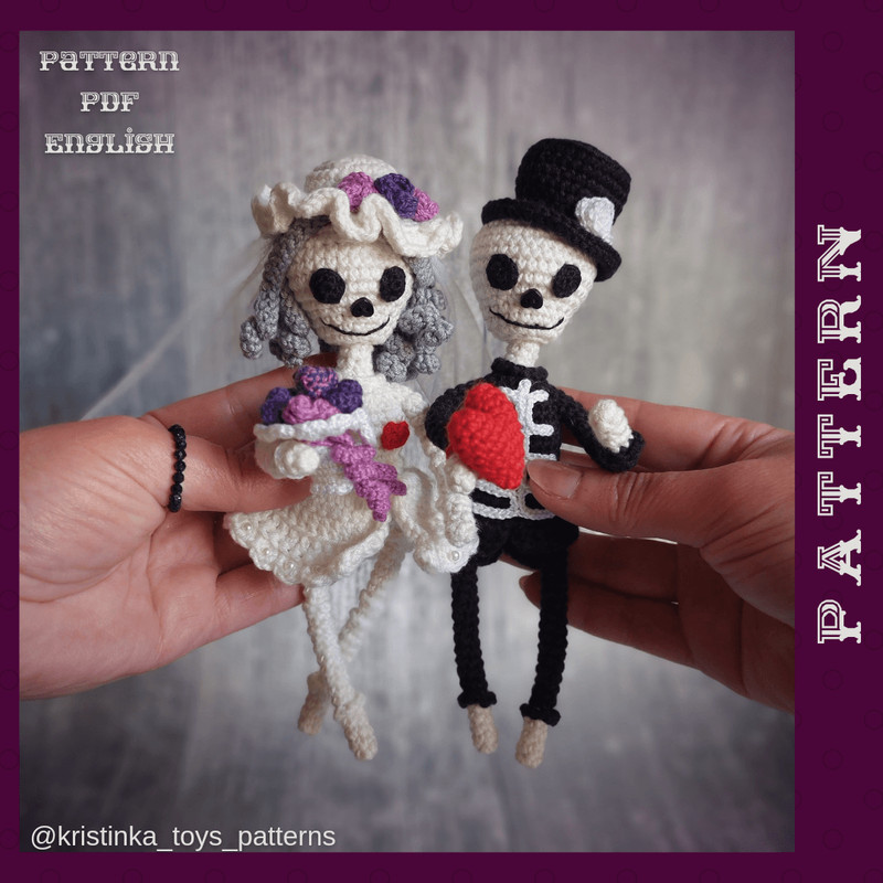 Amigurumi Bride And Groom Skeleton Crochet Pattern Halloween Wedding Crochet Doll PDF English Tutor 7