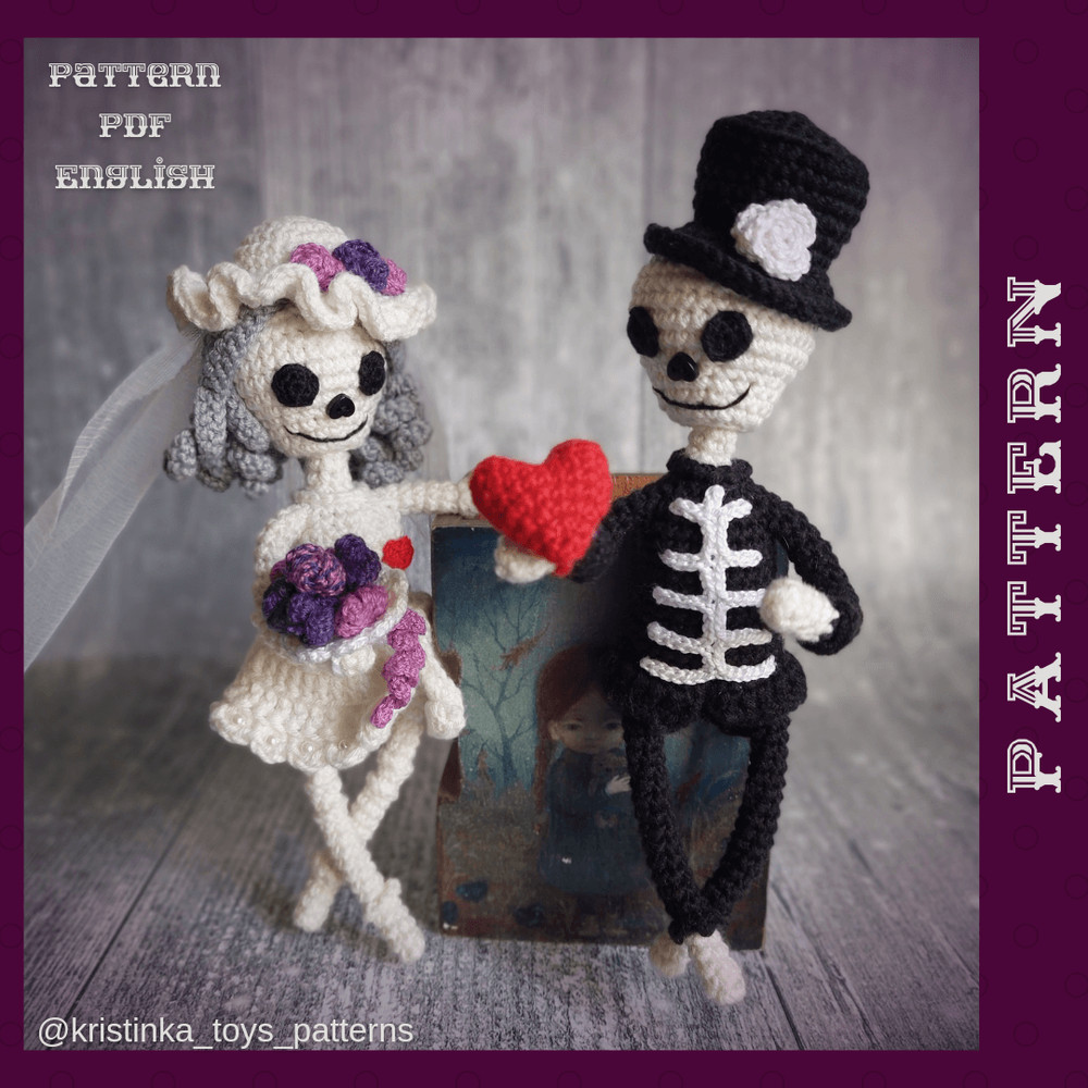 Amigurumi Bride And Groom Skeleton Crochet Pattern Halloween Wedding Crochet Doll PDF English Tutor 1