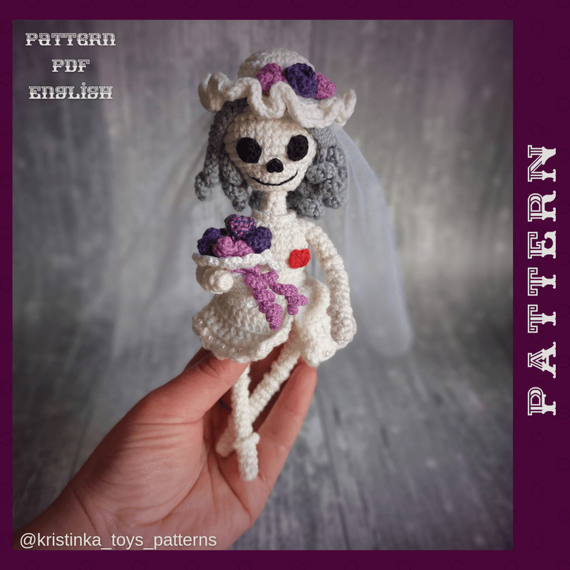 Amigurumi Bride And Groom Skeleton Crochet Pattern Halloween Wedding Crochet Doll PDF English Tutor 12