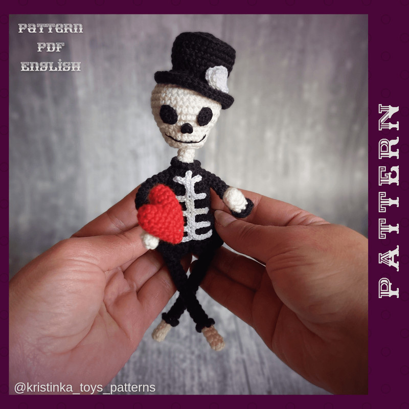 Amigurumi Bride And Groom Skeleton Crochet Pattern Halloween Wedding Crochet Doll PDF English Tutor 13