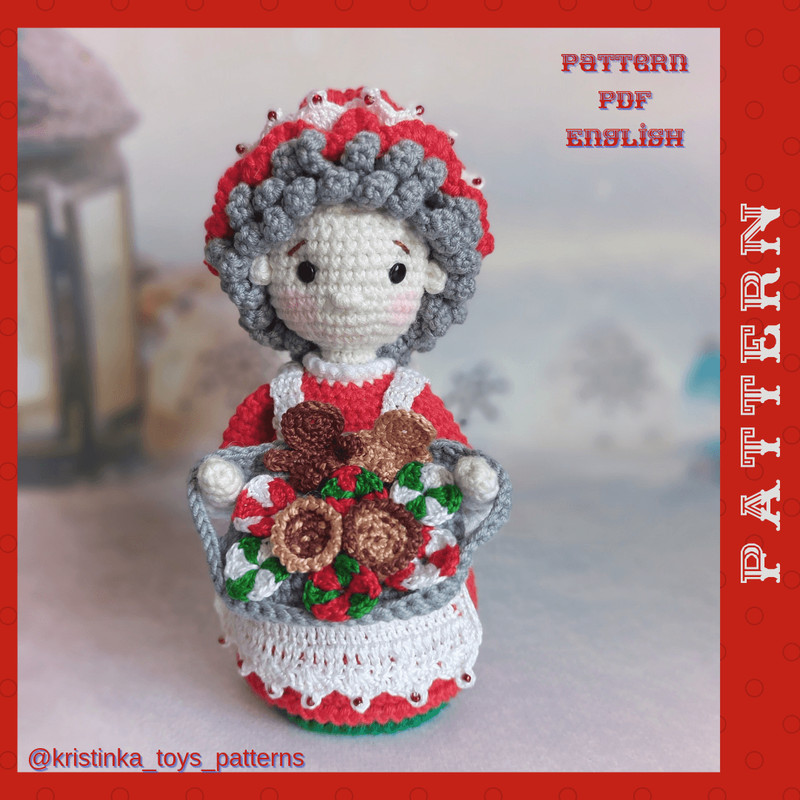 Amigurumi Mrs Claus Baker With Cookie Crochet Pattern PDF English Tutorial Mrs Santa Claus Pattern 0