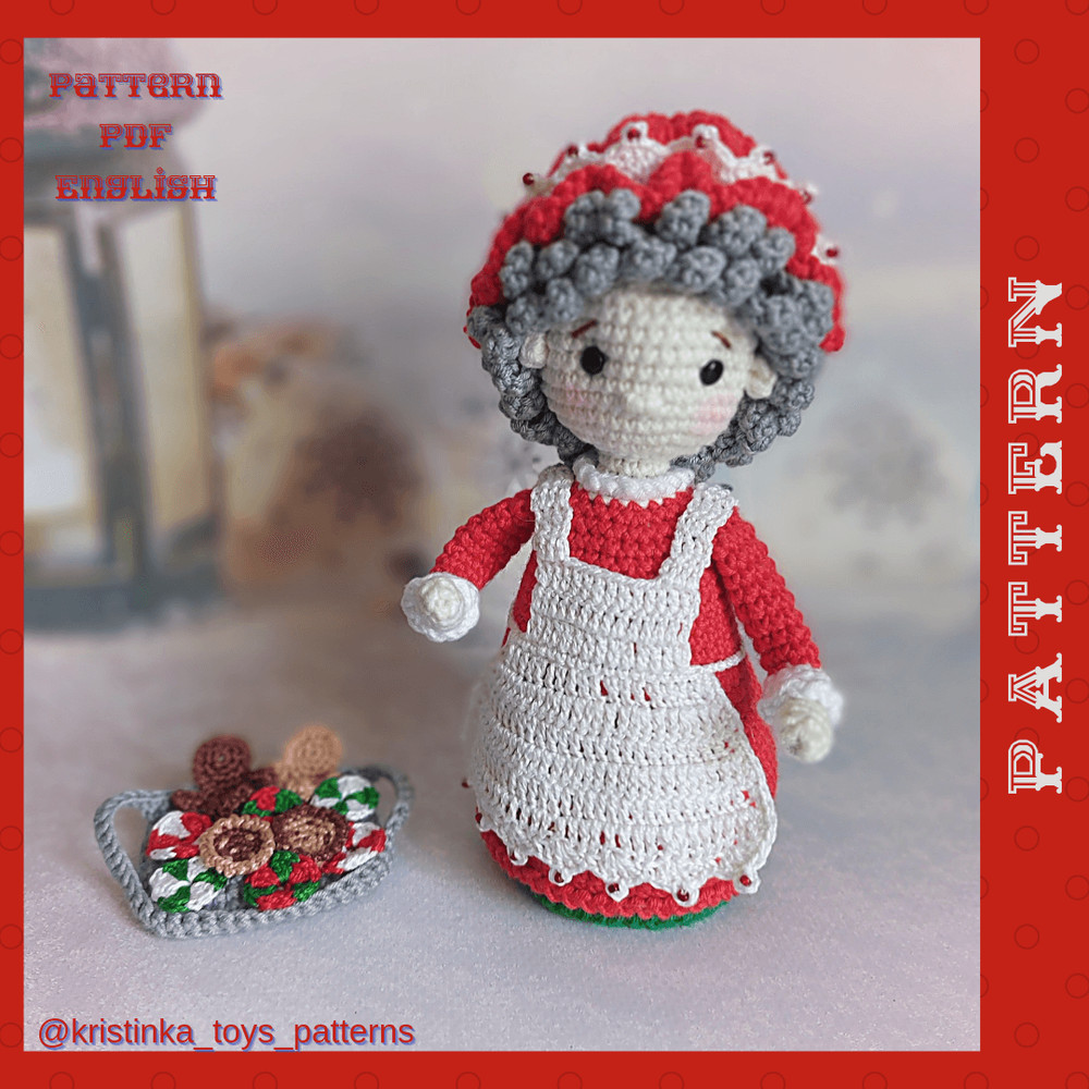 Amigurumi Mrs Claus Baker With Cookie Crochet Pattern PDF English Tutorial Mrs Santa Claus Pattern 3