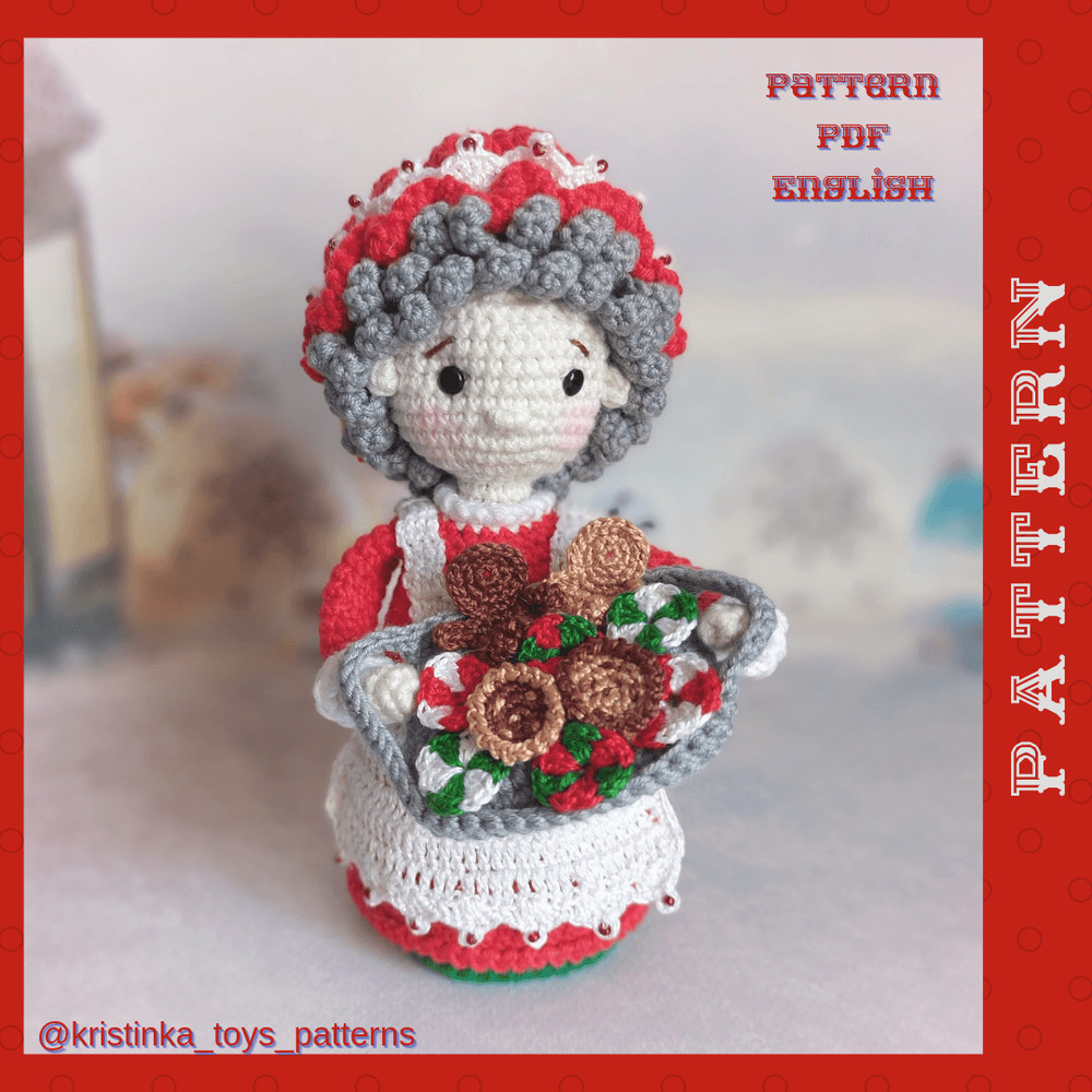 Amigurumi Mrs Claus Baker With Cookie Crochet Pattern PDF English Tutorial Mrs Santa Claus Pattern 11