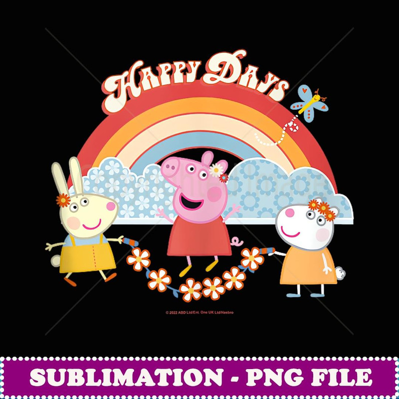 Peppa Pig Happy Days Vintage Rainbow Playful Friends - Vintage Sublimation PNG Download