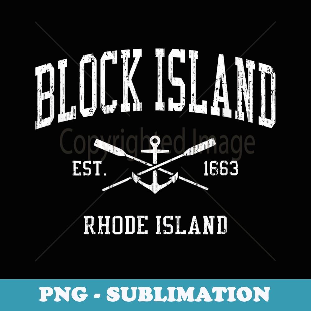 Block Island RI Vintage Crossed Oars & Boat Anchor Sports - Retro PNG Sublimation Digital Download
