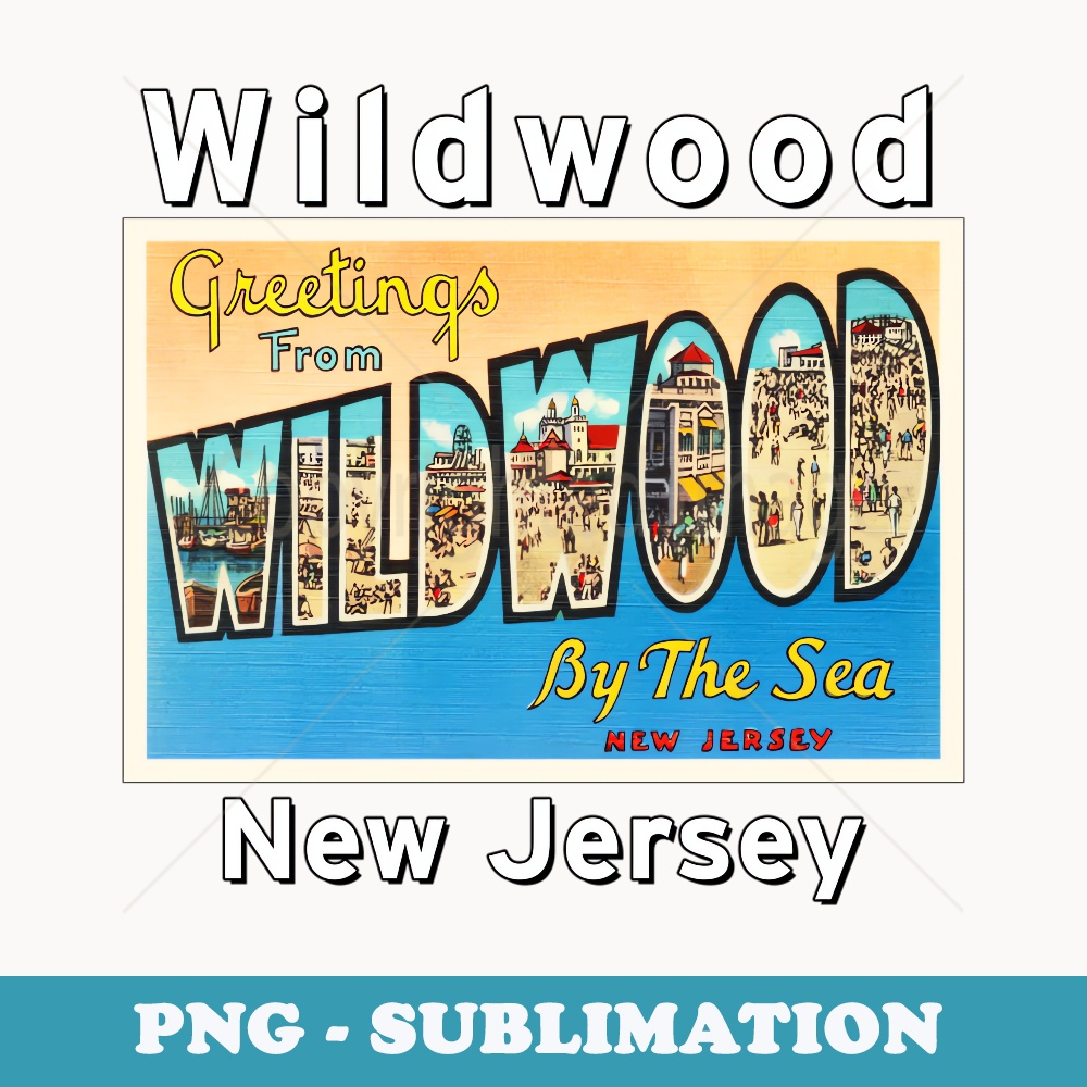 Wildwood New Jersey NJ Large Letter Travel Postcard - PNG Transparent Sublimation Design