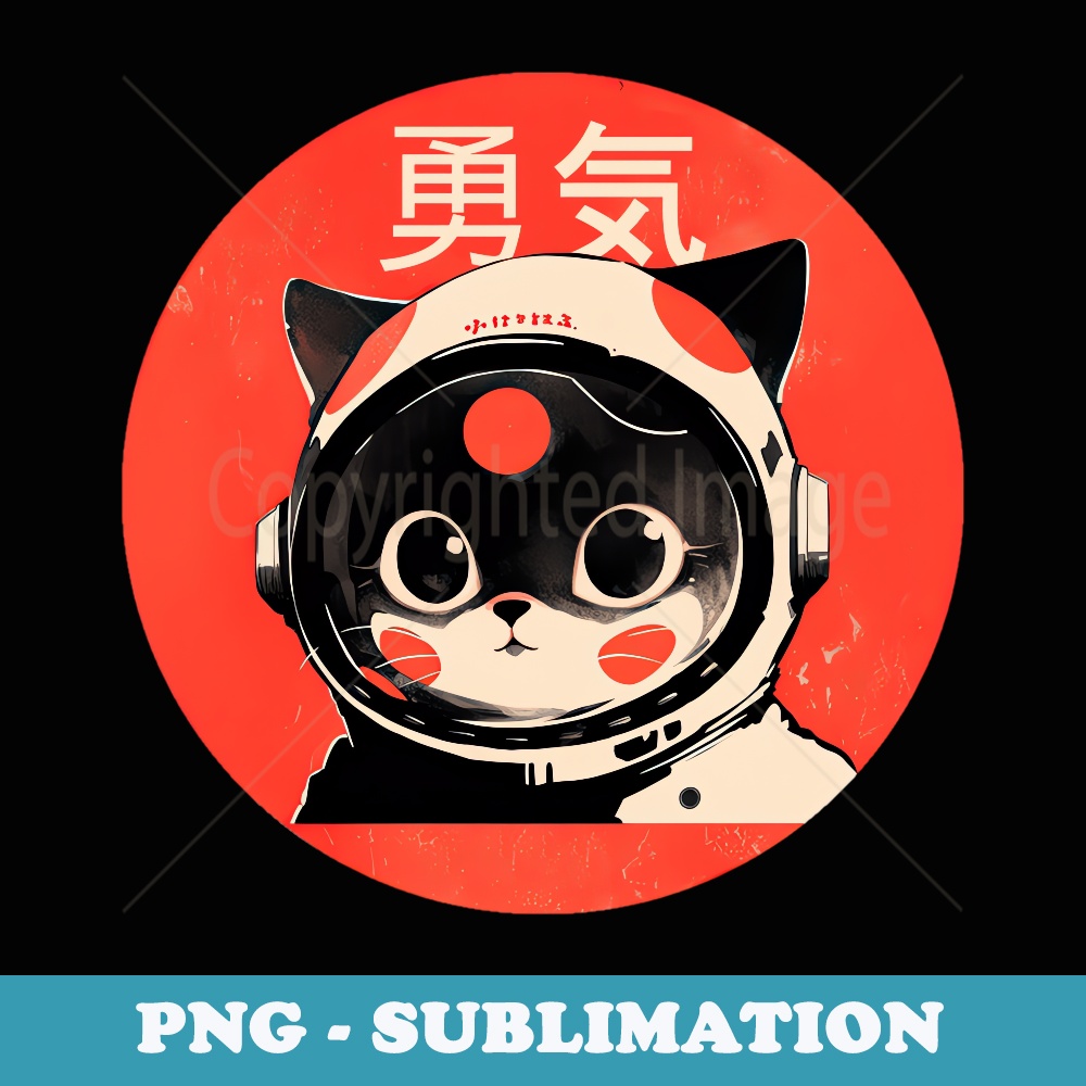 Space Cat Courage Japanese Retro Kawaii Cute Astronaut Cat - Elegant Sublimation PNG Download