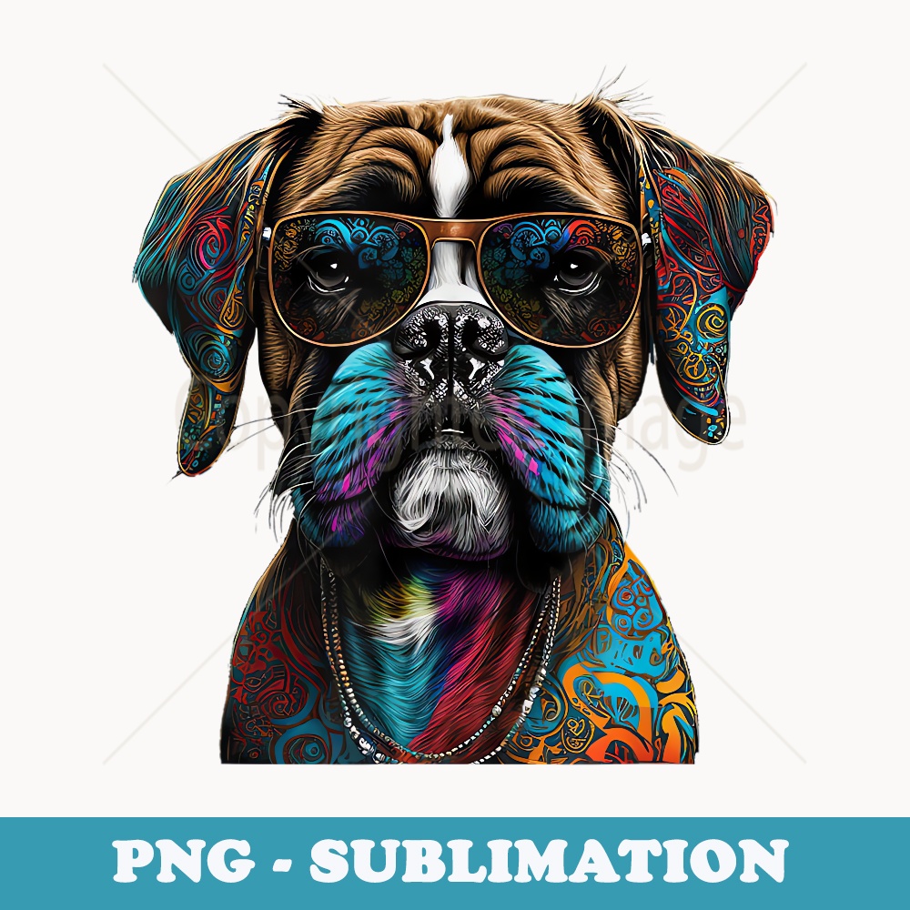 Funny Dog Boxer Hippie peace Love - Retro PNG Sublimation Digital Download