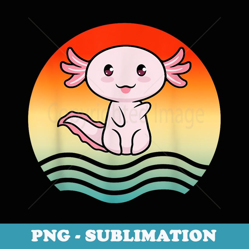70s Retro Vintage Kawaii Axolotl Japan Anime Comic Pastel - Modern Sublimation PNG File