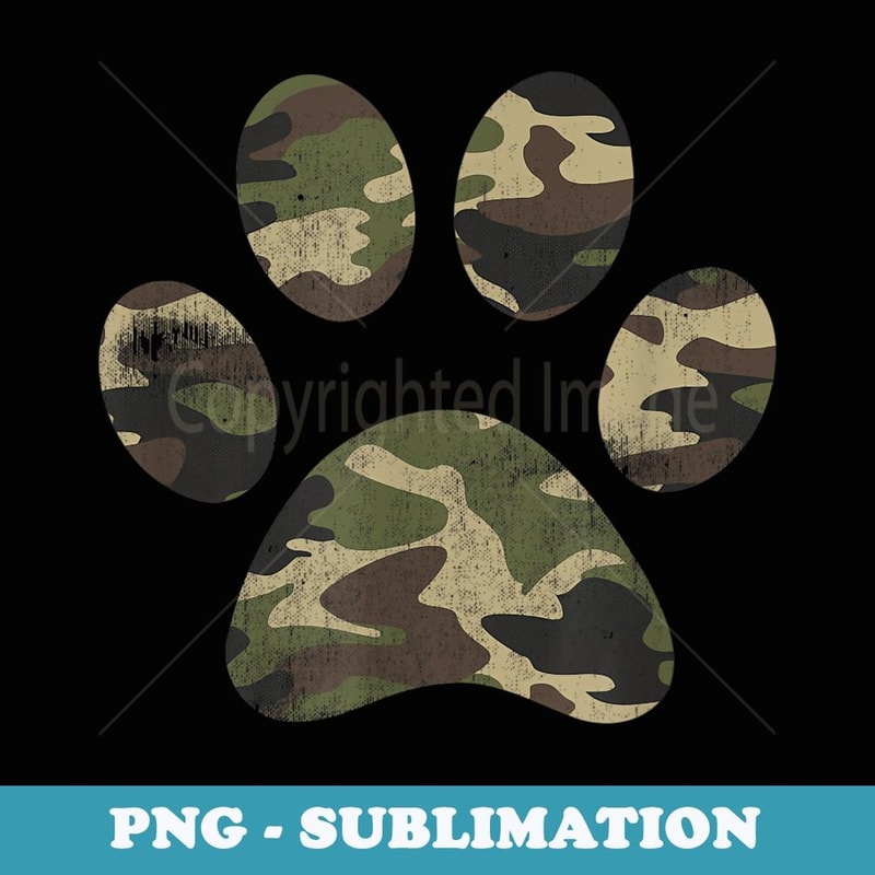 Cool Vintage Green Camouflage Dog Paw Print Graphic - Exclusive Sublimation Digital File
