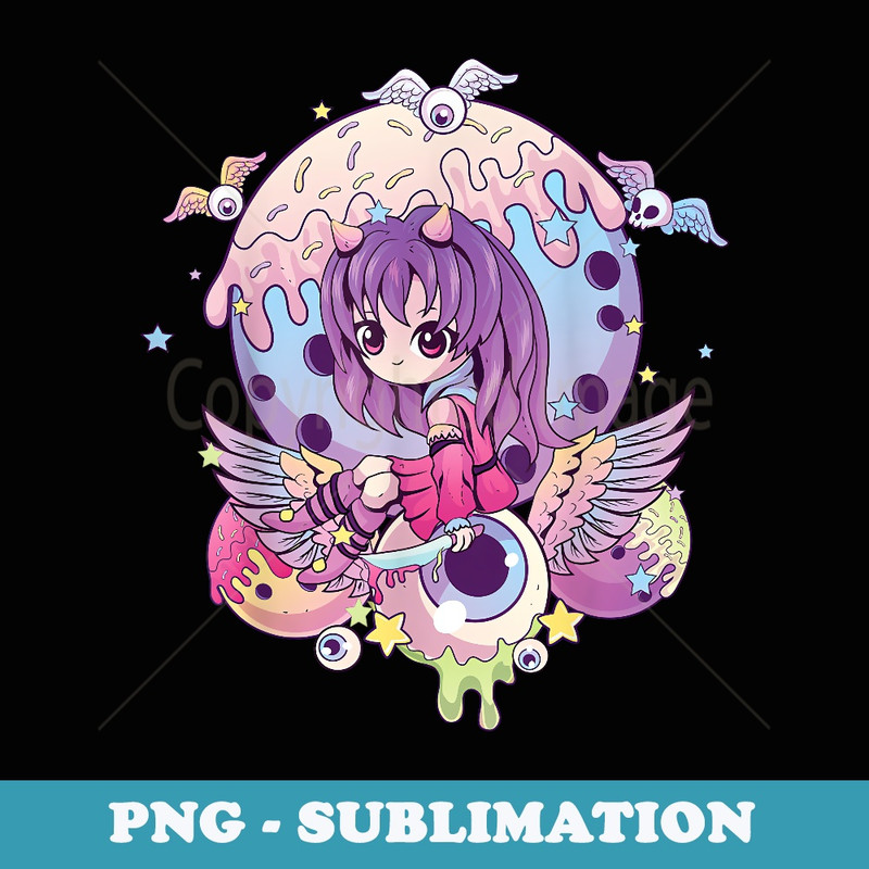 Pastel Goth Cute Creepy Witchy Girl Aesthetic Anime Girl - PNG Sublimation Digital Download