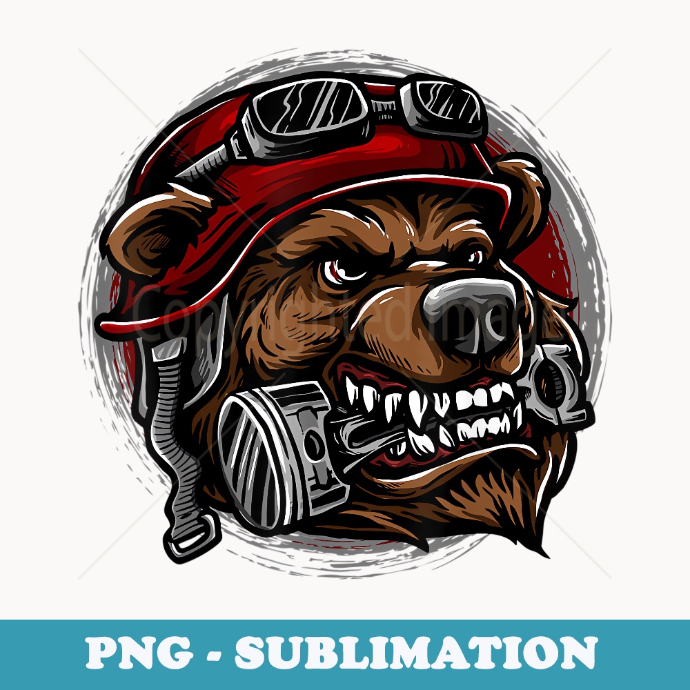 Angry Bear Chewing on Piston Biker Moto Fierce Metal - Modern Sublimation PNG File