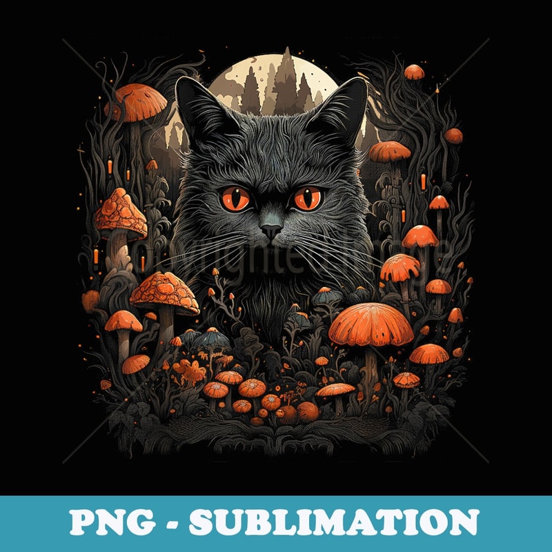 Mushroom Cat Cottagecore Aesthetic Goth Art Emo Mycologist - Retro PNG Sublimation Digital Download