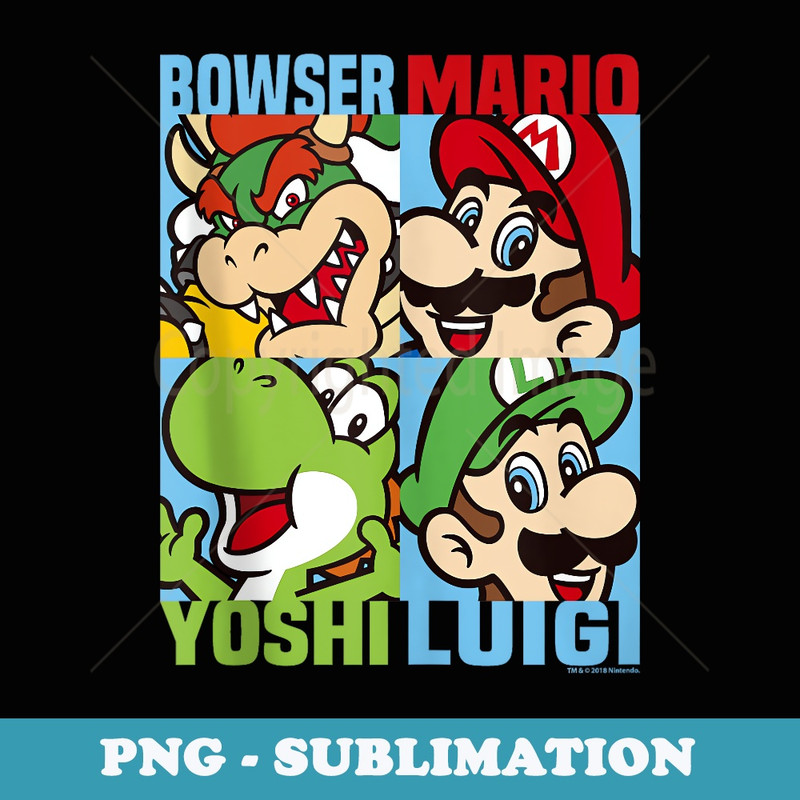 Super Mario Group Classic Shot Panels - Vintage Sublimation PNG Download
