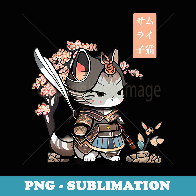 Kawaii Samurai Kitten Art Japanese Anime Style for - Modern Sublimation PNG File