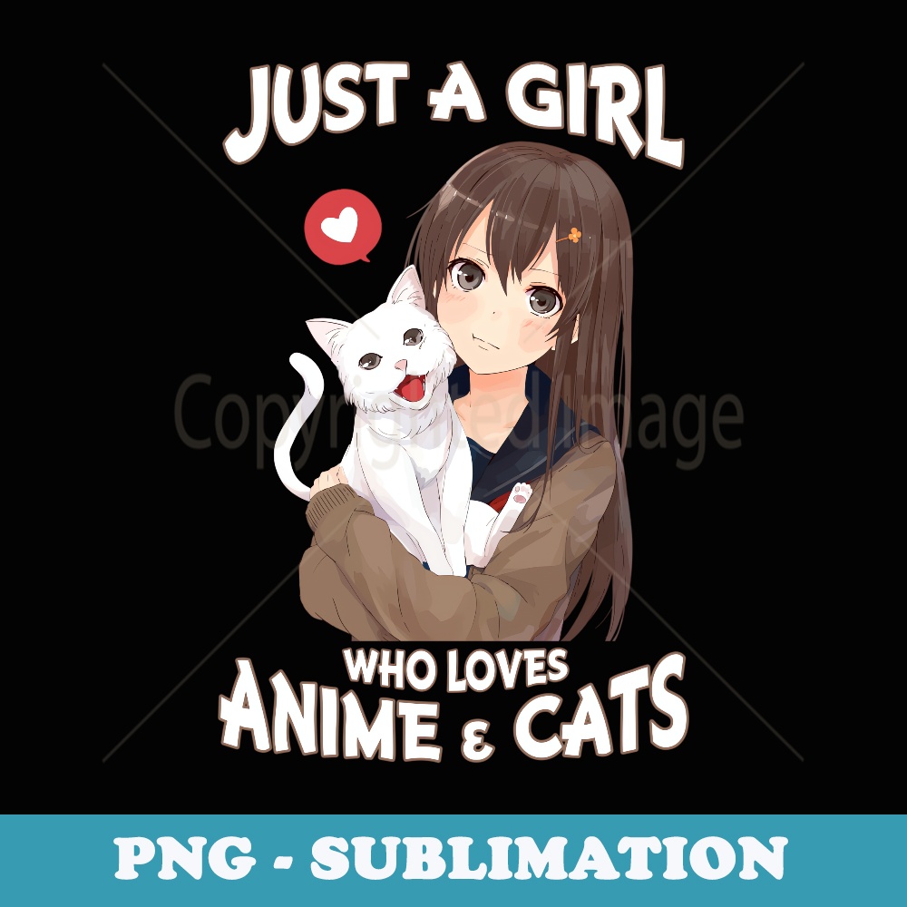 Just A Girl Who Loves Anime & Cats Cute s for n Girls - Retro PNG Sublimation Digital Download