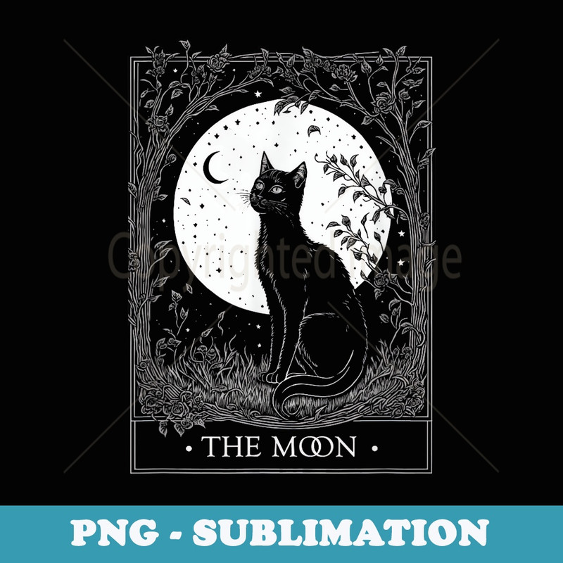 Full Moon Tarot Card Cat Tarot Graphic for Men and - Creative Sublimation PNG Download